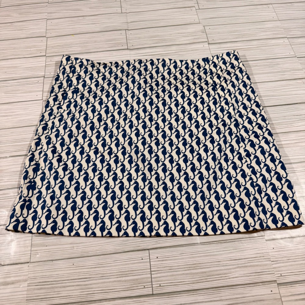 J.Crew Womens Seahorse Print Mini Skirt Navy Blue White Cotton A-Line Size 10